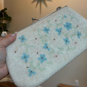 Vintage glass bead clutch with strap
